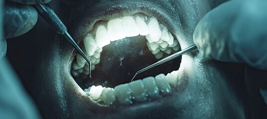 A video still of the endoscopic view inside someone's mouth, with light coming from above and below the camera