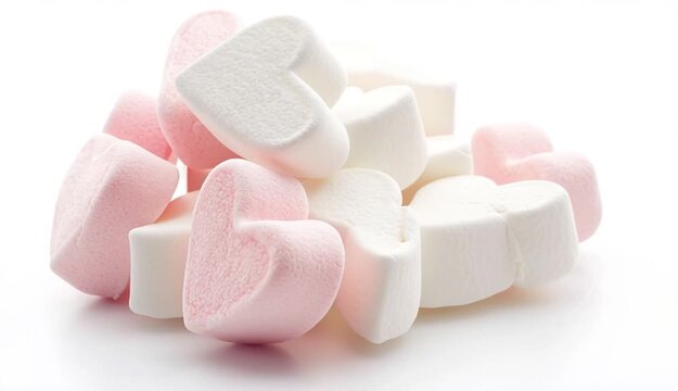 sweet heart shape of marshmallow isolated on white background