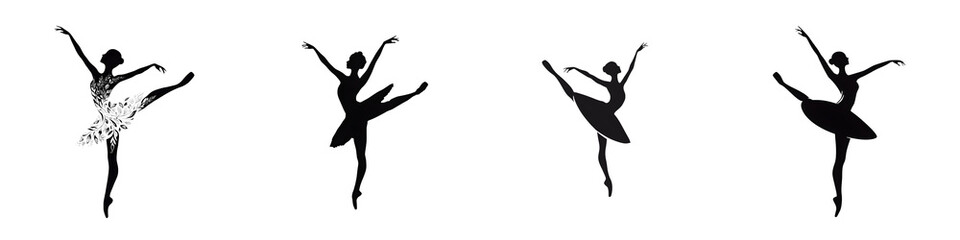 Ballerina Silhouettes in Various Poses on White Background