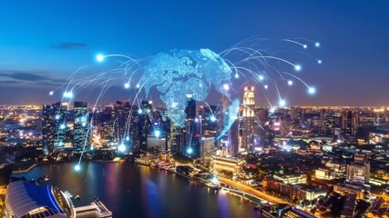 Global Network Over Cityscape: Futuristic Technology and Connectivity - Powered by Adobe