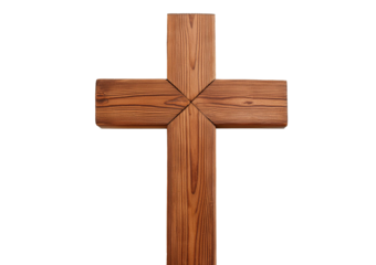 Wooden cross isolated on a transparent or white background