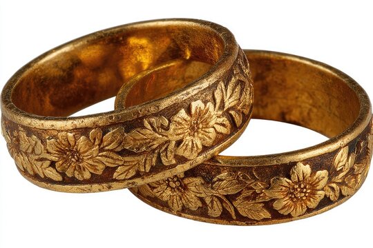 Two antique gold rings, floral design - Powered by Adobe