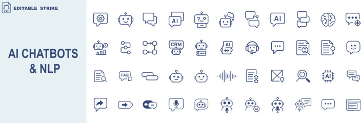 AI Chatbots and NLP Icon Set for Conversational UI, Language Processing, and Smart Assistant Design