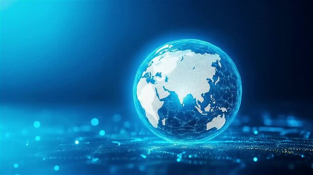 Connecting the digital world through glowing networks and global collaboration across continents and oceans in a stunning visual display