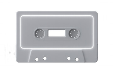 Obraz premium Glowing white audio cassette highlighting retro music technology against transparent backdrop, evoking nostalgic memories of analog sound era
