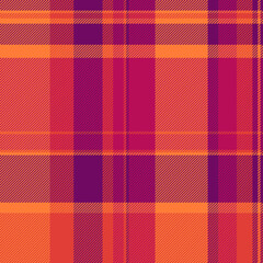 Vibrant autumnal plaid pattern in rich oranges and purples. Perfect for textile design, fall fashion, seasonal branding, and website backgrounds.  Evokes warmth, comfort, and traditional style.