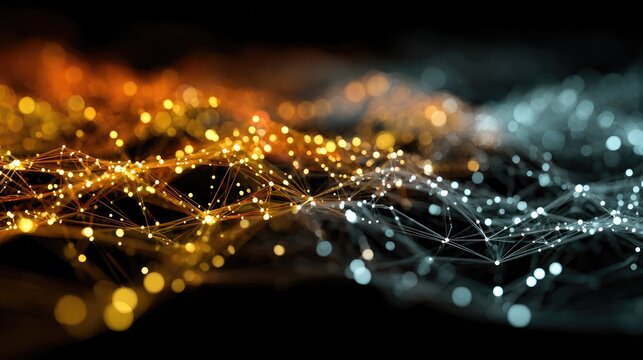 Abstract network of interconnected points in warm and cool colors - Powered by Adobe