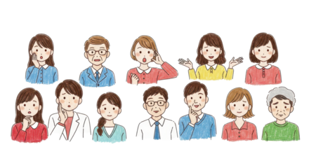 Diverse group expressing different emotions and feelings like surprise, confusion and contemplation art