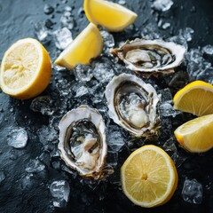 Fresh Oysters on Ice with Lemon Slices, Restaurant Menu