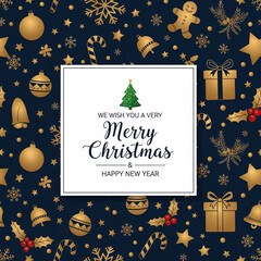 Festive Christmas Greeting Card Design Featuring Holiday Symbols and Text, Ideal for Seasonal Celebrations