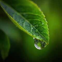 Dewdrop on leaf, close-up, garden, blurred background, nature photography