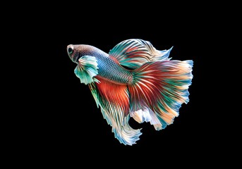 Elegant Colorful Betta Fish on Black Background  Stunning Aquatic Pet.