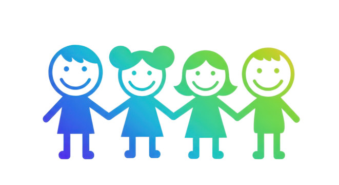 Vibrant children holding hands, a united and colorful group of happy friends showing togetherness