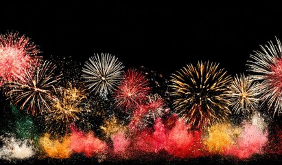 Fireworks explode in a vibrant display against a black backdrop