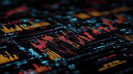 Abstract Financial Data Visualization: Stock Market Chart with Glowing Elements
