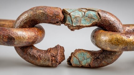 Rusty chain link fractured