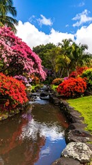 Lush garden with a flowing stream (1)