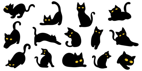 collection of black cat silhouettes in different poses