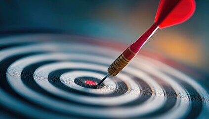 Red dart embedded in bullseye of target