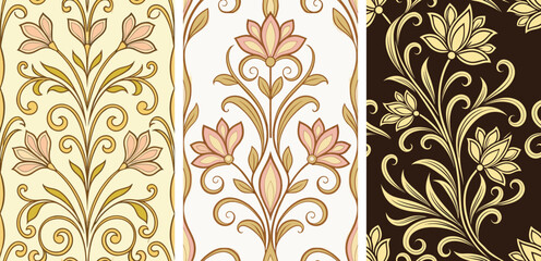 Gold and Brown Ornamental Lotus Seamless Pattern