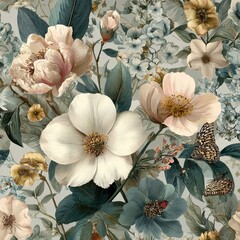 Elegant floral wallpaper design; muted tones; home d?cor; tranquil background