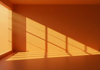 Empty Orange Room with Natural Sunlight Interior Architecture, Shadow Play, Geometric Design, Minimalist Aesthetics.