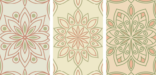 Set of Soft Pastel Ornamental Mandala Pattern Vector Illustrations