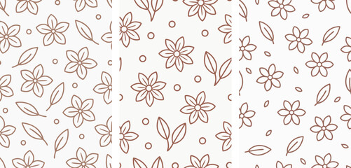 Set of Brown Outline Floral Pattern Vector 