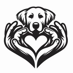 Fototapeta premium Golden Retriever Dog Curve hands inward to make a heart gesture. Cartoon Animal Clipart Silhouette Vector Illustration Line Art Illustration. Canine pet making loving sign with paw bent.