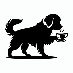 Golden Retriever Dog Drinking tea. Cartoon Animal Clipart Silhouette Vector Illustration Line Art Illustration. Cute canine enjoying hot beverage pet consumes warm drink.