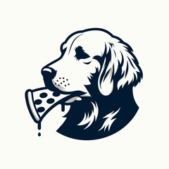 Golden Retriever Dog eat pizza. Cartoon Animal Clipart Silhouette Vector Illustration Line Art Illustration. Canine enjoys cheesy pie slice a family pet has pizza treat.