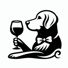 Golden Retriever Dog Elegant Wine Toast. Cartoon Animal Clipart Silhouette Vector Illustration Line Art Illustration. Canine pal fancy bubbly celebration refined pet during a special.