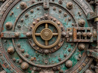 Rusty, ornate vault door detail