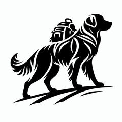Fototapeta premium Golden Retriever Dog hiking. Cartoon Animal Clipart Silhouette Vector Illustration Line Art Illustration. Joyful pet canine on a nature trek adventure scenic trail exploration.