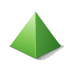 Une pyramide verte en relief, ombre, fond blanc