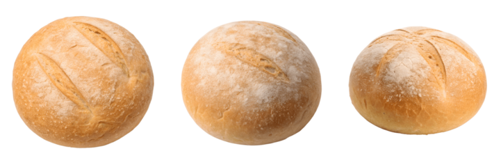 Set For crusty round bread rolls isolated on transparent background, perfect for dipping