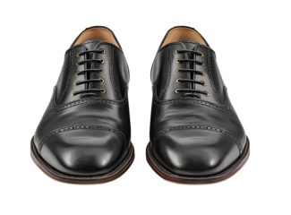 Polished black leather lace-up oxfords, a pair