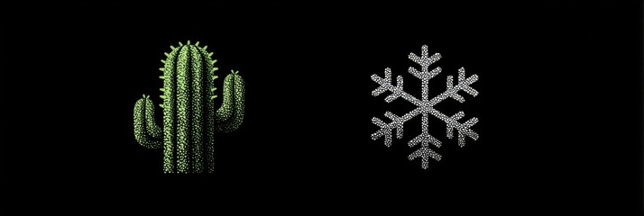 Cactus and snowflake design showcasing contrasting elements of nature and climate in a creative artwork
