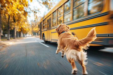 Dog meets school bus