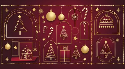 Festive Christmas greeting card with a gold and red snowflake and star ornament design, a vector illustration for the holiday season
