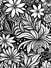 Obraz premium Monochromatic Floral Fantasy: A Black and White Garden of Intricate Blooms