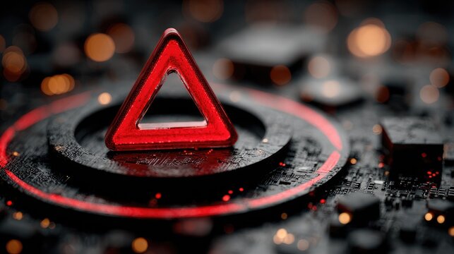 Red triangle warning on dark tech platform