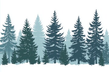 Obraz premium Panorama of forest, pine trees, spruce landscape, forest background. Vector illustration