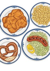German Culinary Delights a Digital Rendition Displaying Variety of Classic Dishes
