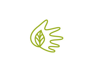 Continue line art of hand holding a leaf. Universal garden, natural, eco  sign symbol logotype.