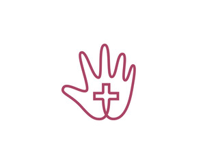 Continue line art of hand holding a Christian cross. Universal religion, faith, holy  sign symbol logotype.