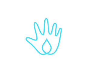 Abstract drop sign in the palm logo design. Minimalist continuous line water, clean, moisture  icon sign logotype.