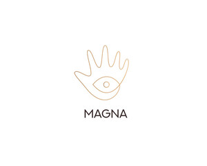 Continuous gradient line art of hand and eye. Premium line art mystic, optic, vision  sign symbol logotype.