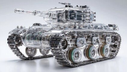 Transparent tank, internal mechanisms visible