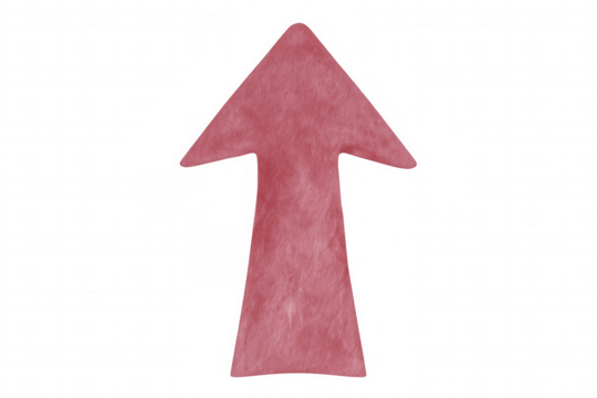 Red furry arrow pointing upwards on a transparent background, perfect for indicating direction or progress